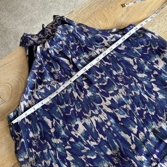 Lavender Brown Metallic Shimmer Neck Tie Halter Mini Dress Navy Multi S - Picture 11 of 13